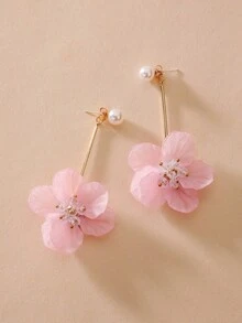 1 Pair Long Flower Petal Earrings, Pink, New Spring/Summer Jewelry For Women - Multicolor - View 3