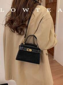 low tea New Summer Litchi Texture Women's Handbag, Fashionable Adjustable Shoulder Strap Crossbody Bag, Minimalist Solid Color High-End Metal Decor One Shoulder Commuter Bag