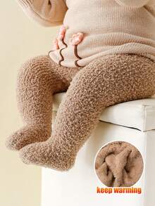 1pc Baby Thick Thermal Lined Solid Color Tights, Suitable For Winter, Warm And Comfortable - Camel - View 11