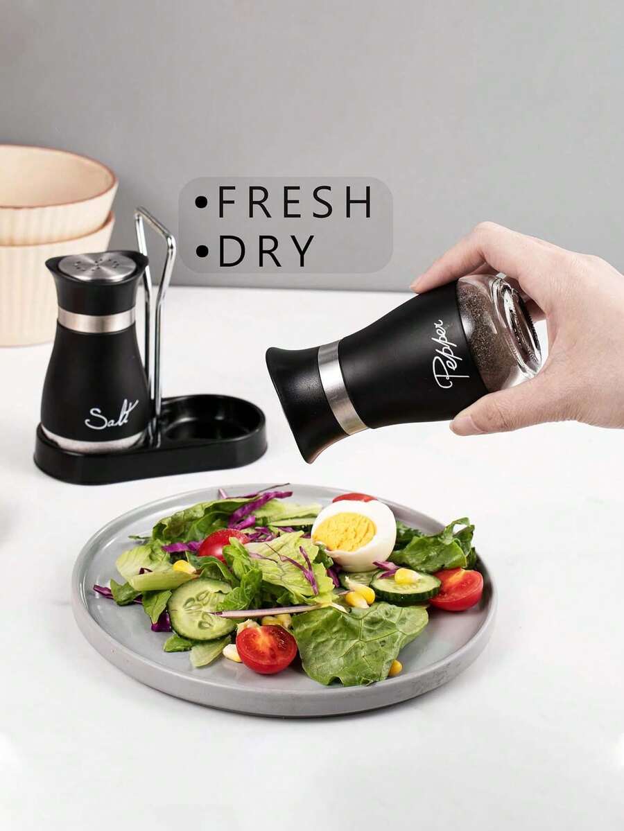 2pcs/Set Seasoning Bottle Set, Includes Salt & Pepper Shaker, Spice Grinder With Holder, 4oz Airtight Spice Jars, Functional Kitchen Accessories, Holiday Party Gift