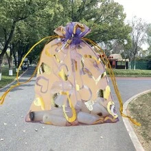 Transparent Wedding Candy Bag, Gauze Bag With Drawstring Opening, Red Wedding Celebration Melon Seed Packaging Bag, Candy Pearl Gauze Bag, Gift Bag - Purple - View 4