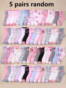 20双装柔软儿童圆领袜，兔子、蝴蝶结、爱心图案，女童袜，可爱卡通设计，舒适透气，柔软不勒脚，适合日常穿着（0-16岁），四季皆宜，儿童袜，女童袜，卡通袜 - 彩色 - 查看 15