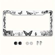 1pc Metal License Plate Frame, Exquisite Butterfly And Floral Design, Suitable For American And Most International Vehicles, Includes Mounting Screws, Car Decoration Accessory, Perfectly Displays Retro Charm, Ideal Valentine's Day Gift,Car Cover,Car Must Haves,Gifts,Car Decor,Car Acessesories>Essentials,Car Picks - Nhiều màu, kích thước 12.2x6.3 inch/31x16 cm - Xem 1