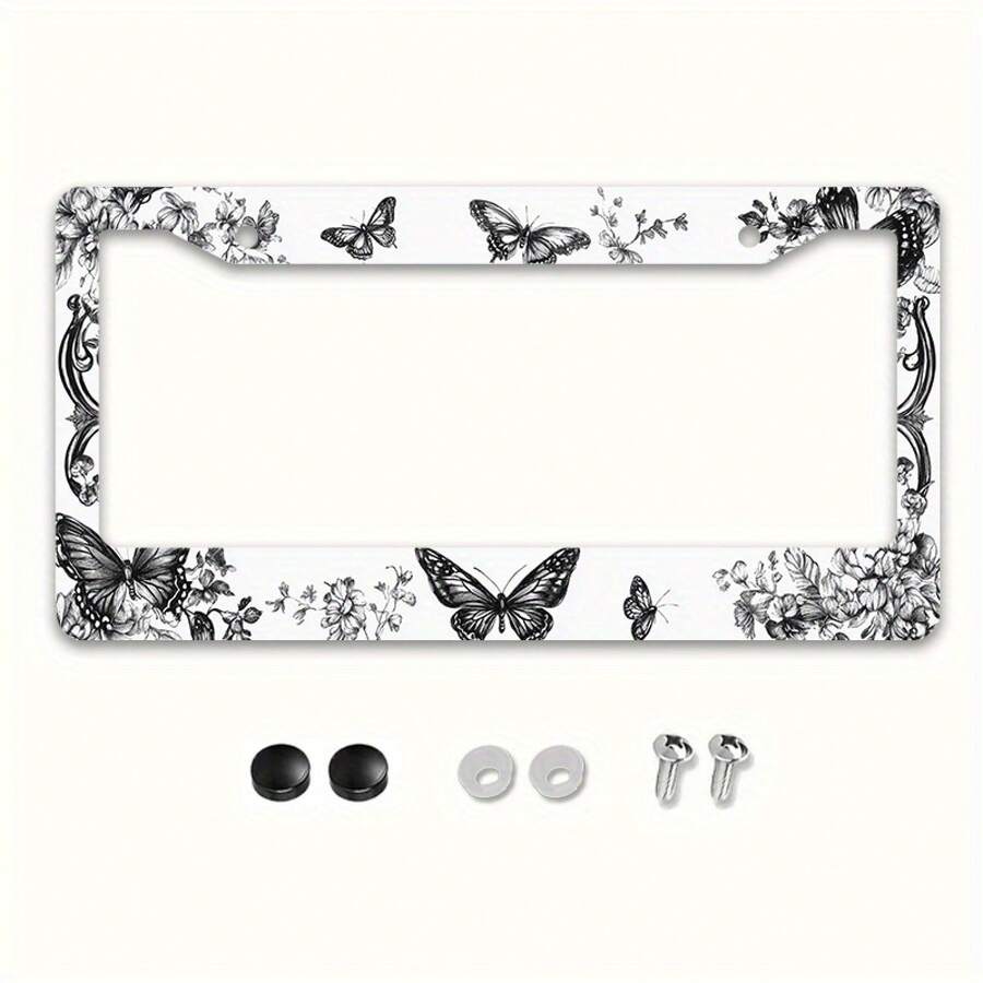 1pc Metal License Plate Frame, Exquisite Butterfly And Floral Design, Suitable For American And Most International Vehicles, Includes Mounting Screws, Car Decoration Accessory, Perfectly Displays Retro Charm, Ideal Valentine's Day Gift,Car Cover,Car Must Haves,Gifts,Car Decor,Car Acessesories>Essentials,Car Picks - Nhiều màu, kích thước 12.2x6.3 inch/31x16 cm - Xem 1