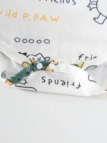 Newborn Baby Long Sleeve Dinosaur Bodysuit - Cute Cartoon Dinosaur Friend Infant Baby Bodysuit - White - View 6