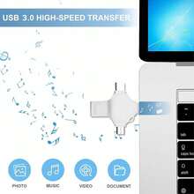 USB Flash Drive Photo Stick 128 GB – 4-In-1 USB 3.0 High-Speed Thumb Drive Memory Stick Portable Jump Drive Storage Device For IOS/Computer/Laptop/PC/Android External Data Storage Compatible - Silver - View 2