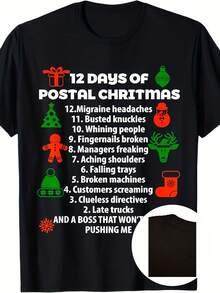 Postal Worker Christmas 12 Days Funny T-Shirt - 220g - 100% Cotton T-Shirt - Black - View 7