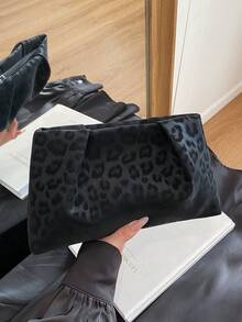 Leopard Print Envelope Bag, Vintage Style Niche Design Fashion Handbag For Women - Black - View 8