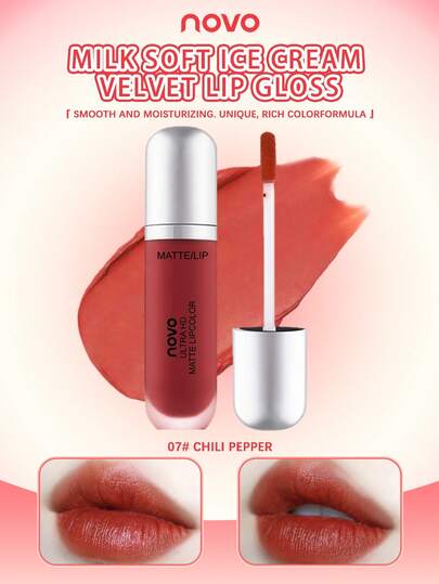 NOVO 長持ちベルベットマットリップスティック、高発色、移染しない、色あせない、秋冬に似合うフラットリングシェード、旅行、パーティー、ギフト、Insスタイル、年末メイク、Y2Kパーティーに適しています