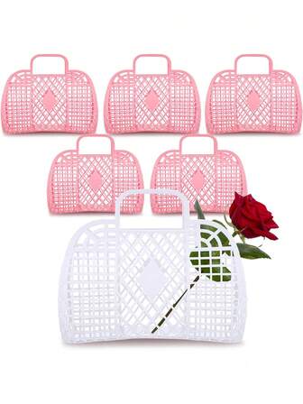 网状镂空洗衣篮手提包，可折叠带提手网状洗衣篮，网状镂空洗衣篮，女士塑料浴室篮洗衣收纳篮家居整理果冻沙滩手提袋，婚礼沙滩礼物，浴室必备品