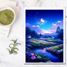Kit de Pintura Diamante 5D DIY - Chalé dos Sonhos em Noite Estrelada, Paisagem Campestre com Diamantes, Bordado Diamante Feito à Mão, Decoração para Sala de Estar, Decoração de Natal - Multicolorido - Ver 2