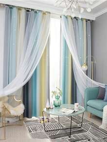 1/2pcs 132/160/214cm Estrella Cortinas,Cortinas de Dormitorio con Paneles Draperie de Doble Capa Colorida, Cortinas opacas con diseño de arcoíris degradado, dormitorio, sala de estar, oscurecimiento a rayas, doble capa, con corte de estrella, decoración del hogar, cortinas de ventana con ojales degradados,Antifrío, Cortinas Opacas de Estrellas para Salón, Decoración,Insonorización, aislamiento térmico Artículos para Ventanas / Cortinas - Brote Verde - Ver 5