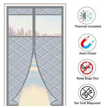 Magnetische thermisch isolierende Türvorhang, windundurchlässig, warm im Winter, strapazierfähige Oxford Schalldämmung Türmatte, geeignet für Winter/Terrasse/Schiebetür