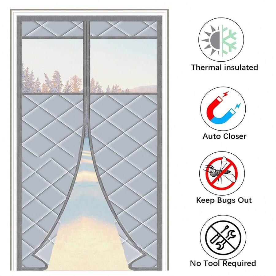 Magnetische thermisch isolierende Türvorhang, windundurchlässig, warm im Winter, strapazierfähige Oxford Schalldämmung Türmatte, geeignet für Winter/Terrasse/Schiebetür