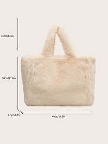 New Autumn Beige Large Capacity Plush Tote Bag, Fashion Minimalist Design Women's Shoulder Bag For Students, Daily Commute - Beige - View 6