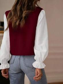 1 pieza Chaleco de unicolor rosa, uso diario, nuevo diseño de otoño/invierno y todo el año para verano - Burdeos - Ver 2