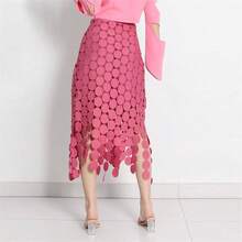 Falda irregular de verano para mujer, con bordado retro, color negro, rosa, Rosado, - inicial - Ver 7