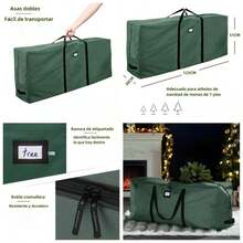 Bolsa de Almacenamiento para Arbol de Navidad, 600D Tejido Oxford Impermeable, Apto para rboles Navideo de Menos de 220CM con Doble Cierre y Asa 122 * 38 * 51cm Verde - Verde - Ver 1