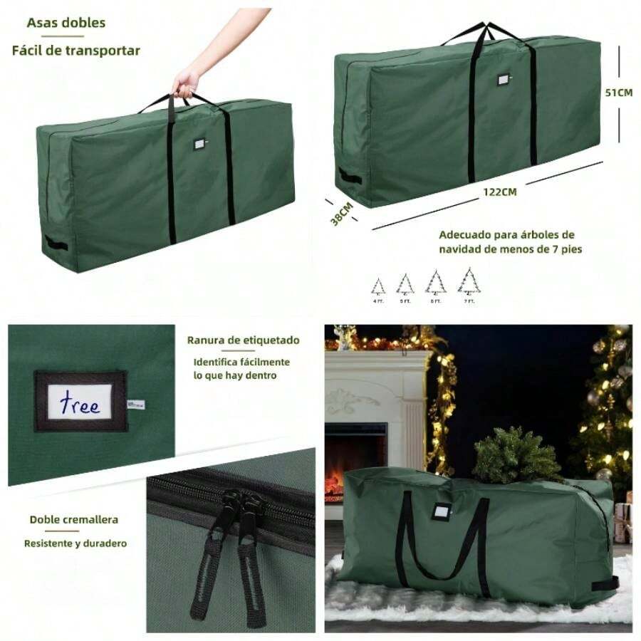 Bolsa de Almacenamiento para Arbol de Navidad, 600D Tejido Oxford Impermeable, Apto para rboles Navideo de Menos de 220CM con Doble Cierre y Asa 122 * 38 * 51cm Verde - Verde - Ver 1