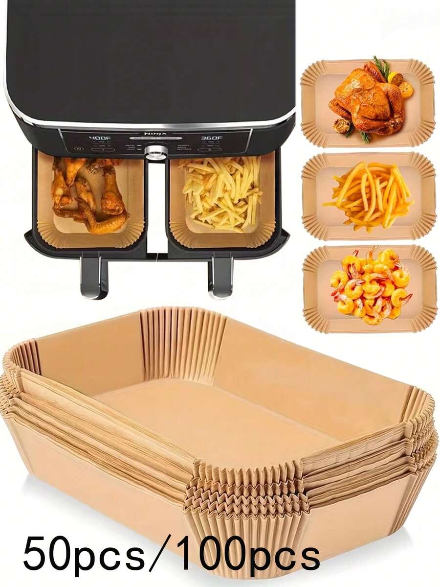 50pcs/100pcs Air Fryer Parchment Paper, Rectangular Baking Paper, Non-Stick Cooking Liners, Suitable For Air Fryer, Oven And Microwave, Easy Cleaning, Healthy Cooking - Ideal Gift For Home Chefs And Baking Enthusiasts - Multicolor - View 1