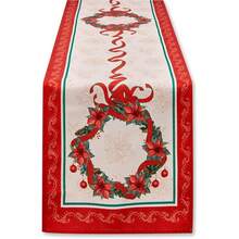 Poinsettia Table Runner - 14x72in Christmas Decor - Engineered Printed Fabric Xmas Holiday Table Linens For Dining Room & Events - Multicolor 47 - View 1