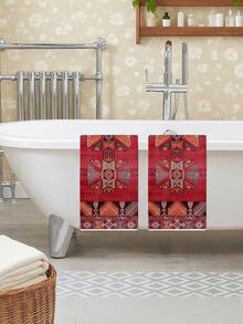 2Pcs Bohemian Geometric Classic Retro Striped Red Moroccan Pattern Kitchen Towels Farmhouse Farm Decor Kitchen Dishcloth Holiday Party Supplies Bathroom Hand Towels Suitable For Kitchen, Dining Room, And Dining Table - Red - View 5