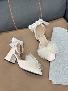 Cute Teenage High Heel Shoes With Beautiful Mesh And Pearl Decor, Suitable For Occasions Such As Birthdays, Family Gatherings, Weddings, Student Festivals And Parties