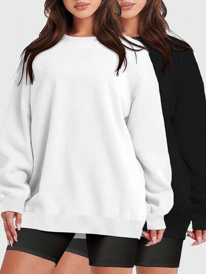 Speed mate 女士宽松落肩卫衣 - 纯色长袖圆领套头衫，适合秋冬季节 | 休闲宽松运动卫衣