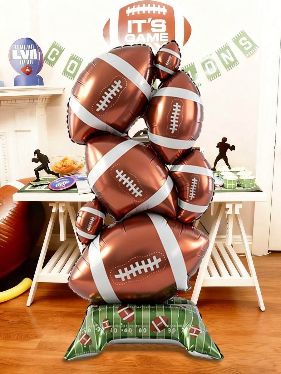 1pc Super Jumbo Standing Football/Rugby Balloon, Football/Rugby Balloon, Suitable For Football/Rugby Party Decoration, Sports Event Decoration, Birthday, Indoor And Outdoor Decoration - Multicolor - View 1