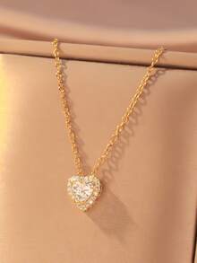 Hihho 1 chiếc vòng cổ xương đòn đính đá Zirconia dành cho nữ, hình trái tim, thanh lịch, đa năng, thích hợp để đeo hàng ngày, món quà tặng ngày lễ tình nhân tuyệt vời nhất - Vàng - Xem 3