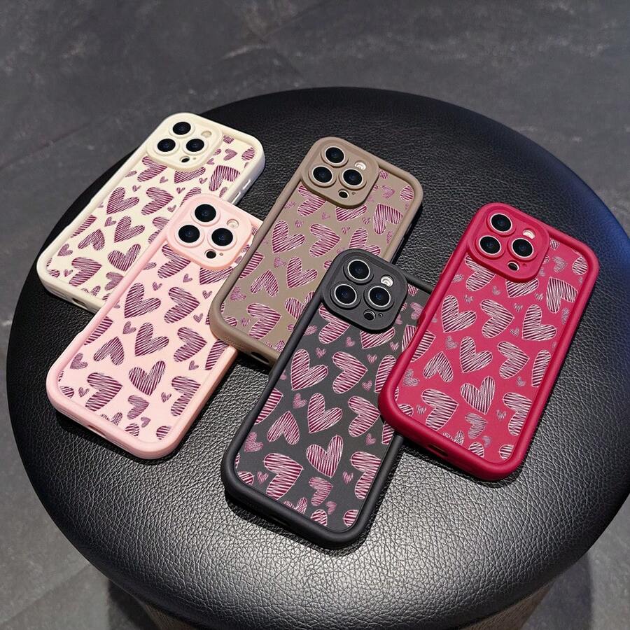 1 Stück, Liebesmuster, minimalistische Mode Handyhülle, Geschenke für iPhone12/13/14/15/16/17/Air/Pro/Plus/Pro Max, Valentinstagsgeschenke. - Verschiedenfarbig - Übersicht 1