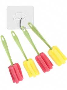 1pc Non-Electric Long Handle Sponge Brush, Durable Plastic Material, Kitchen Cleaning Tool, Suitable For Glass Bottles, Cups, Etc. Random Color, Suitable For Household And Commercial Use, Can Be Used For Sponge Cleaning, Bottle Cleaning, Multi-Functional Cleaning Tool, Ergonomic Handle. - Multicolor - View 5