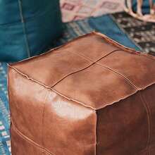 Moroccan Pouf Cover Hassock Storage Ottoman Cushion Cover Premium Room Deco - Square Brown - Squarebrown - View 4