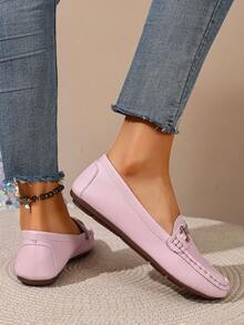 Spring New Women's Butterfly Loafers, Soft Leather English Style Penny Loafers Slip-On Flat Shoes - Pink - View 5
