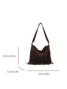 Túi đeo chéo vai họa tiết da báo tua rua thời trang mới cho nữ dung tích lớn - Cà phê - Xem 2