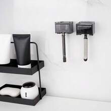 Paquete de 2 soportes acrlicos para maquinilla de afeitar con cubierta para ducha, organizador de afeitadora montado en la pared con ventosa, soporte de gancho de afeitar compatible con - Gris Grande - Ver 4