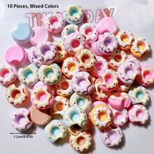 10/30/50pcs Cute Cartoon 12mm Resin 3D Colorful Mini Cartoon Donut Gems - Flat Back Small Figurines For Scrapbooking, Wedding Decor, Nail Art | Pink, White, Blue, Yellow Christmas And Valentine''s Day Themed Decorations - Random Mix - Take a Bite Of the Donut - Style B - View 13
