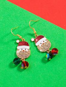 1 Pair Crystal Santa Claus Tassel Earrings, Christmas Earrings For Women, Suitable For Parties And Celebrations - Multicolor - View 2