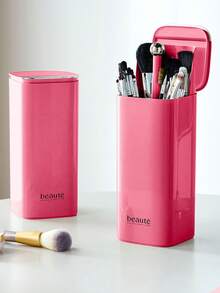 1pc Makeup Brush Storage Box Automatic Lifting Eye Shadow Brush Powder Blusher Powder Brush Advanced Desktop Press Brush Bucket - Multicolor - View 9