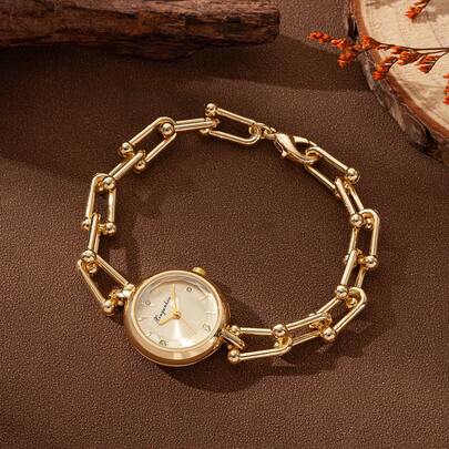 xinyunkou 2025新款精致链条女士腕表，小表盘双色金色奢华石英腕表，通勤必备