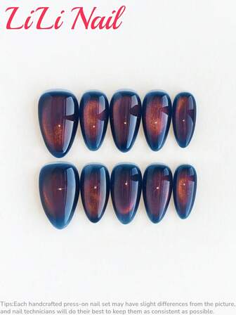 10 Pcs Handcrafted Acrylic Press On Nails, Nails Supplies, Almond Nails, Press On Nails Short, Blue Nails Christmas Nails, Cheap, Cute Nails, Nail Glitter, Fall Press On Nails, Party, Vintage, Classic, Cat Eye, Nail Art, Nail Set, With Nail Tools,