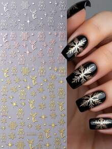 4 pezzi Adesivi per unghie natalizi e invernali, con fiocchi rossi, nastri, fiocchi di neve, omini di pan di zenzero, stelle e pois. Decorazioni per unghie 3D autoadesive fai-da-te, design cromato per manicure - Multicolore - Visualizzare 3