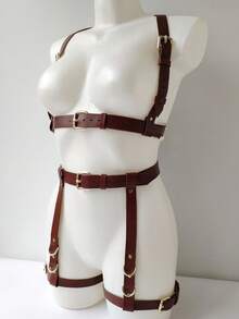 1 Set Arnés de pecho y cintura de color café, liguero de muslo, decorativo para el Body, prenda versátil, adecuado para moda oscura, fiestas, Navidad, Halloween