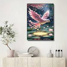 1套5D DIY钻石画套装 - 梦幻粉色樱花鸟钻石画，荷塘风景装饰钻石画，手工DIY钻石画，适用于客厅卧室、圣诞装饰 - 彩色 - 查看 3