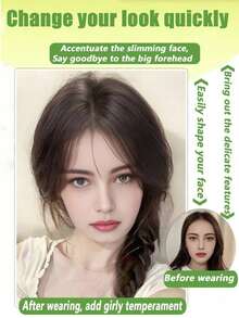 1pc Women's Elegant Natural Black & Deep Brown Clip-In Bangs, Loose Curly High-Temperature Synthetic Hairpiece, Voluminous Side Fringe For Parties & Daily Outings, Party Hair Accessory, Side Bangs Piece, Natural Look Hairpiece, Claw Clips, Hair Slide, Hair Barrettes, Head Accessories, Hair Accessories For Women, Hair Extension - Multicolor - View 4