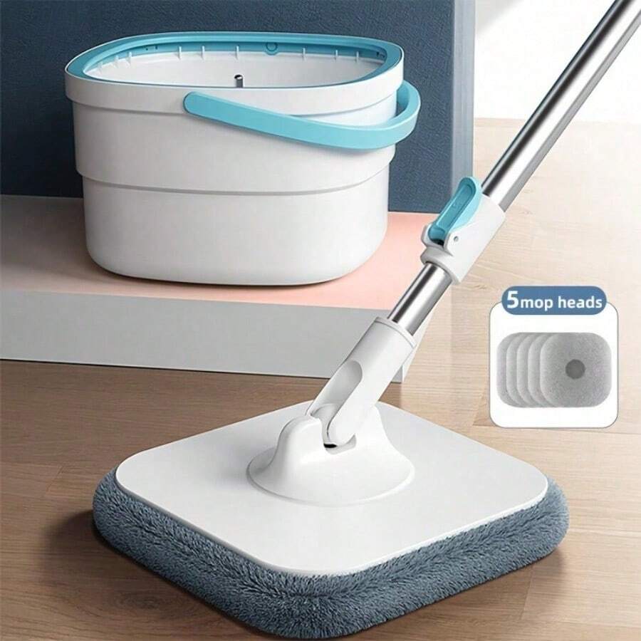 1 Set, New Sewage Separation Hands-Free Mop With Rotating Head And A Bucket, Fiber Cloth Lazy Mopping Artifact, Cleaning And Separating Dust, Hair And Sewage, Rotating Mop - 一個水桶 + 五個刷頭 - 查看 1