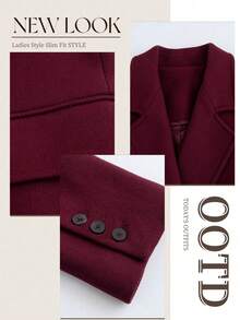 Women's Elegant Turndown Collar Fashion Commuter Casual Wool Blend Coat, Suitable For New Year, Wine Red - Burgundy - View 2