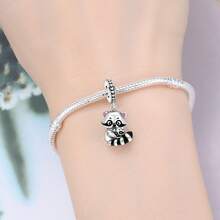 CYCUFF 1个镀银动物吊坠，可爱熊猫珠浣熊造型，适用于原创手链项链DIY饰品制作，适合女性生日礼物