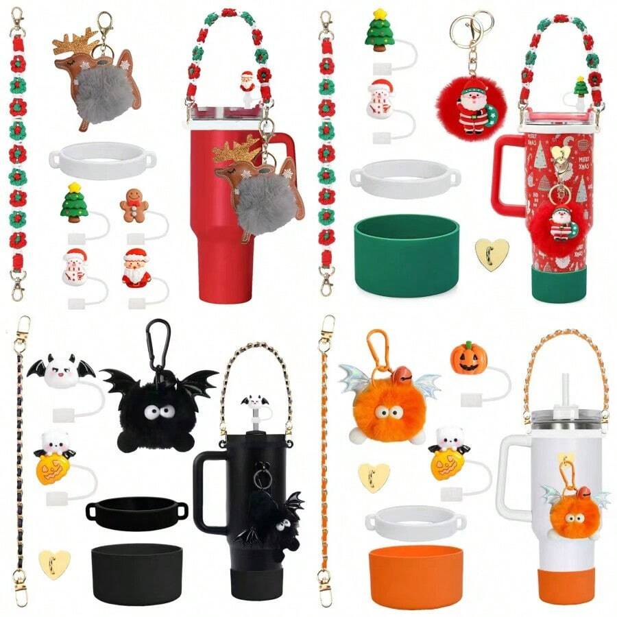 1pc Cup Accessories Set Compatible With Stanley Cup 40 Oz, Christmas/Halloween Cup Decorations - Orange-green - View 1