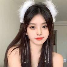 Plush Feather Atmosphere Headband Women's Elegant Hair Clip Stage Performance Hair Accessory Plush Headband Women's Hair Ornament - Tóc dài màu trắng/dải tóc mỏng - Xem 10